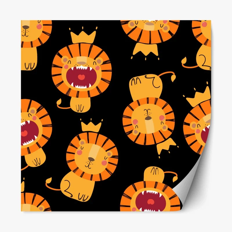 Repositionable sticker playful lion pattern on black background