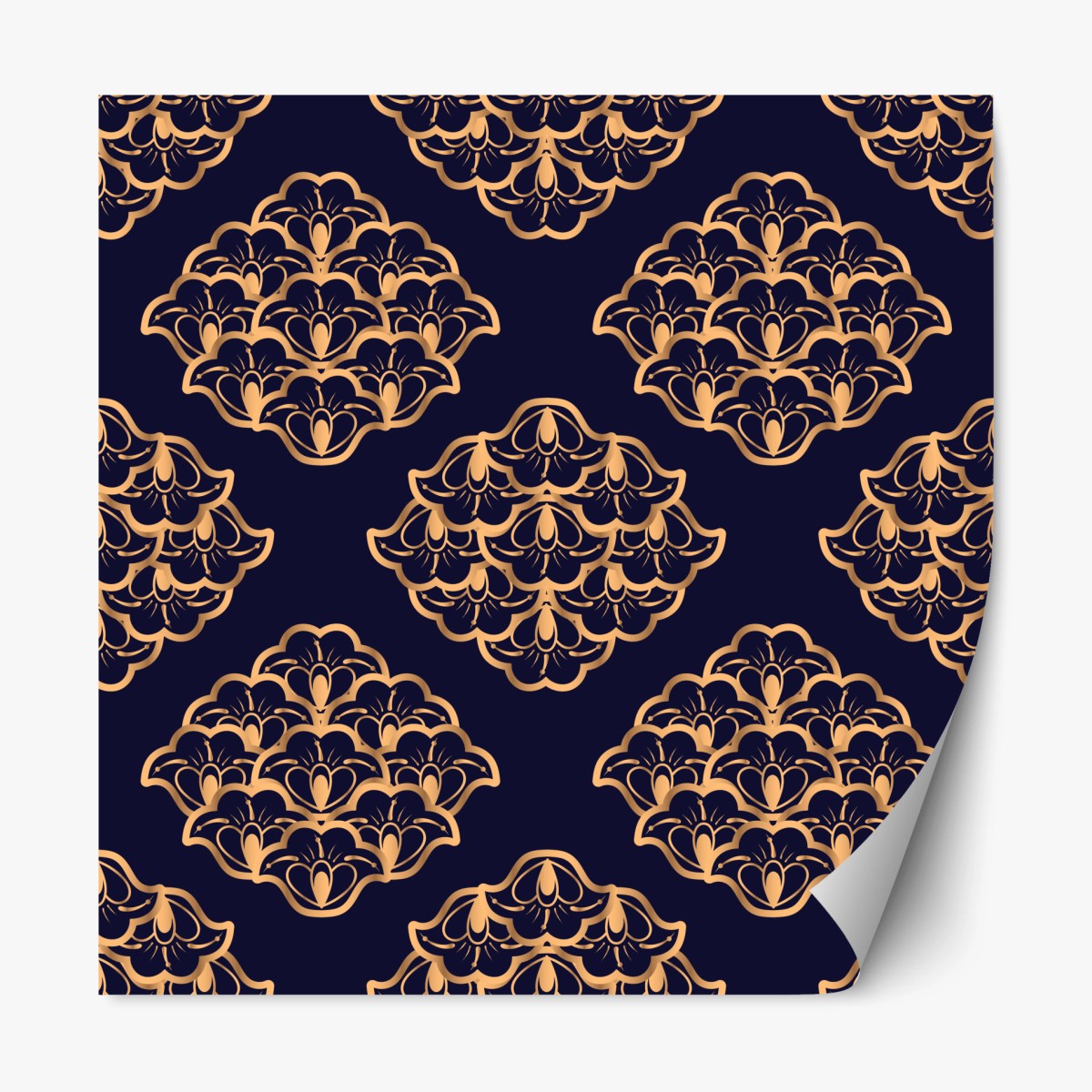 Repositionable sticker luxurious gold damask pattern on deep navy • Wallissimo® Repositionable sticker luxurious gold damask pattern on deep navy • Wallissimo®