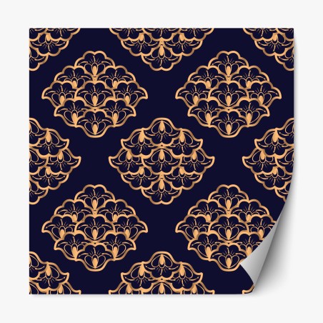 Repositionable sticker luxurious gold damask pattern on deep navy • Wallissimo®