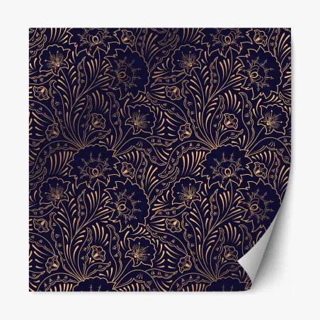Repositionable sticker gold floral ornamental pattern on navy background • Wallissimo®