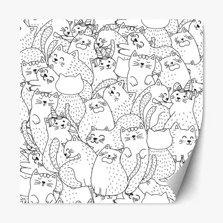 Repositionable sticker hand-drawn cat doodles pattern • Wallissimo®