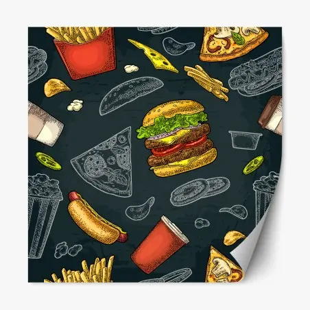 Repositionable sticker vintage fast food collage • Wallissimo®