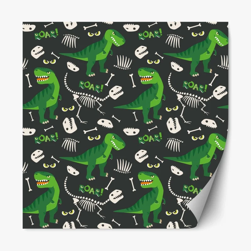 Repositionable sticker playful green t-rex pattern