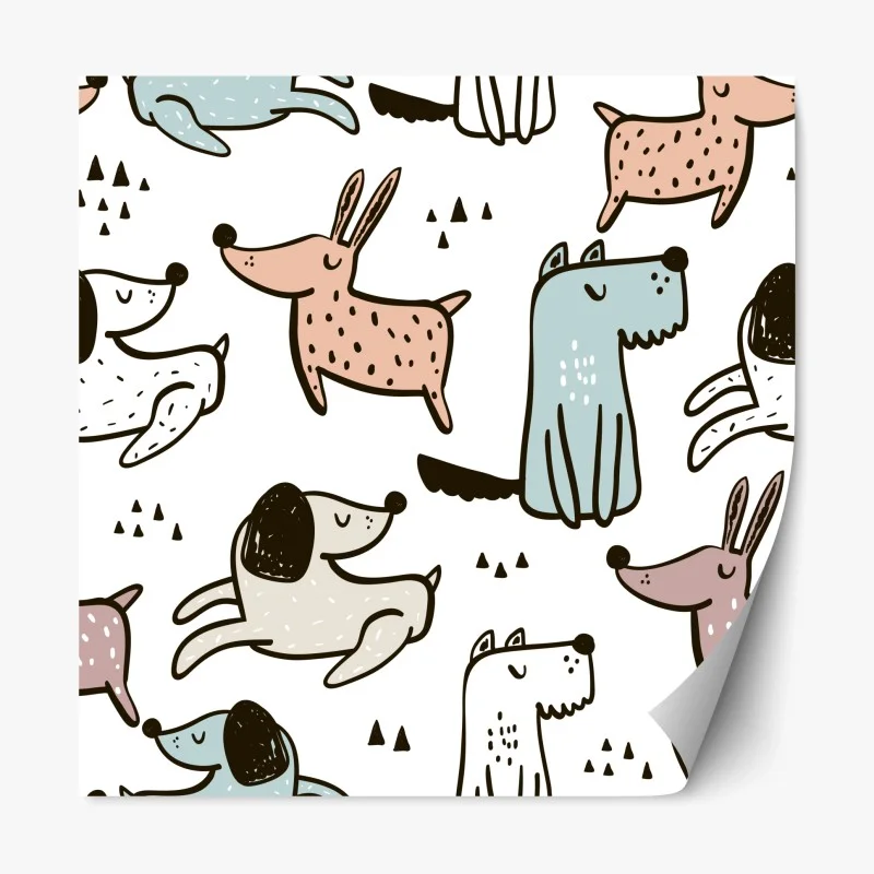 Repositionable sticker playful pastel dogs pattern