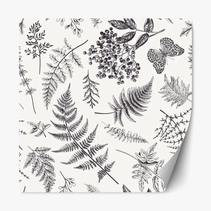 Repositionable sticker monochrome botanical leaves pattern
