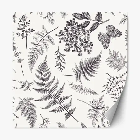 Repositionable sticker monochrome botanical leaves pattern • Wallissimo®