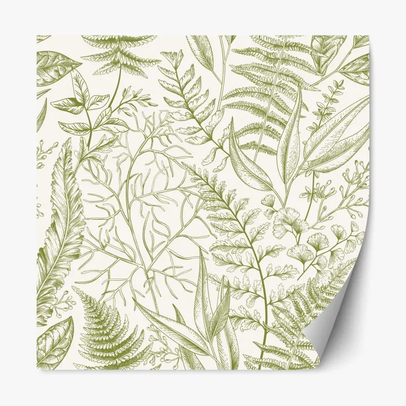 Repositionable sticker hand-drawn green botanical leaves