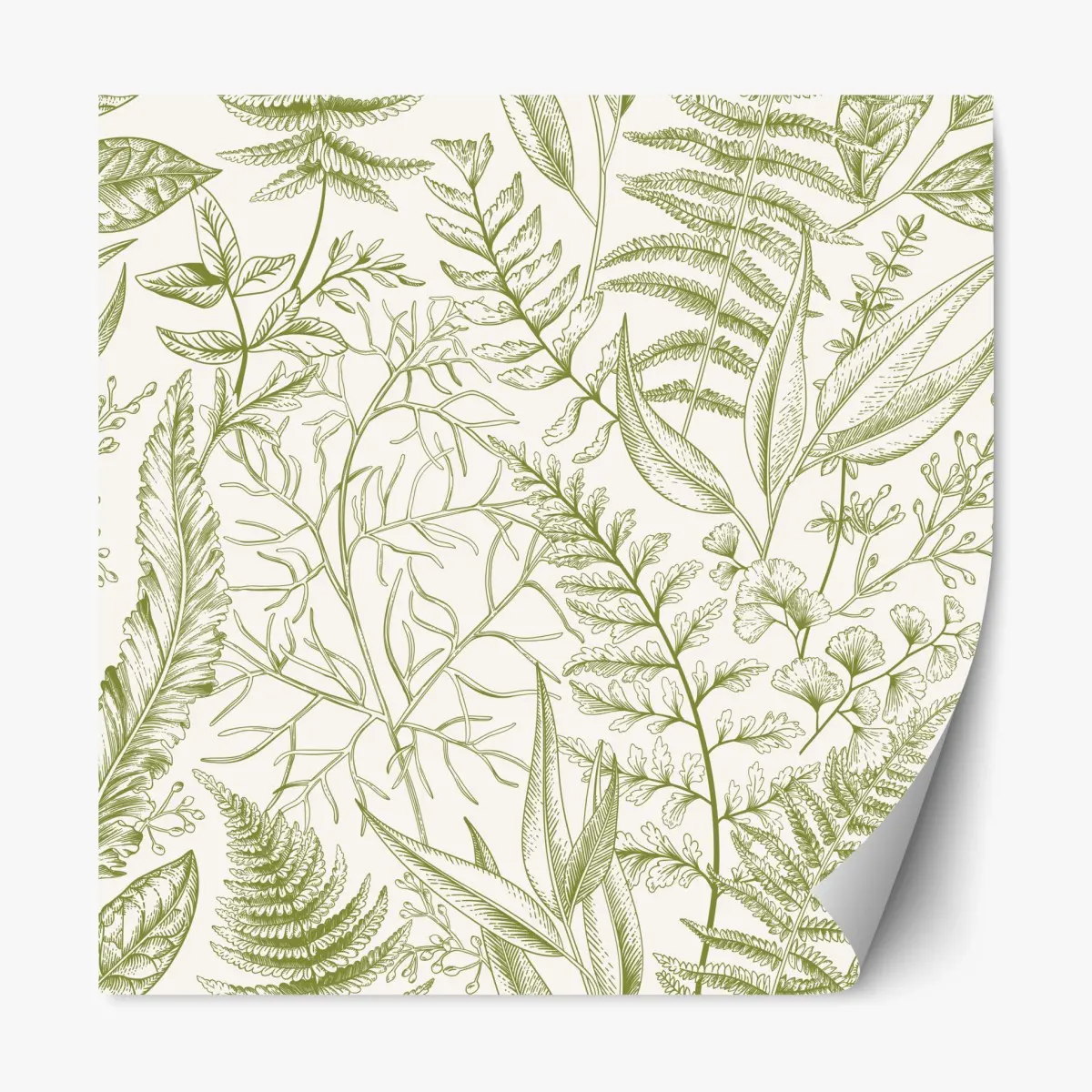 Repositionable sticker hand-drawn green botanical leaves • Wallissimo® Repositionable sticker hand-drawn green botanical leaves • Wallissimo®