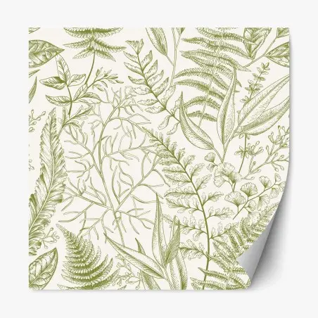 Repositionable sticker hand-drawn green botanical leaves • Wallissimo®