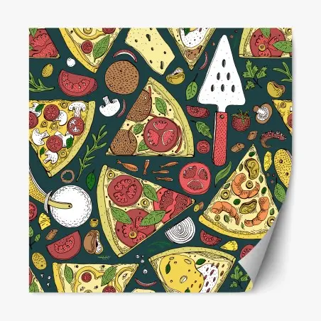 Repositionable sticker colorful pizza slices pattern • Wallissimo®