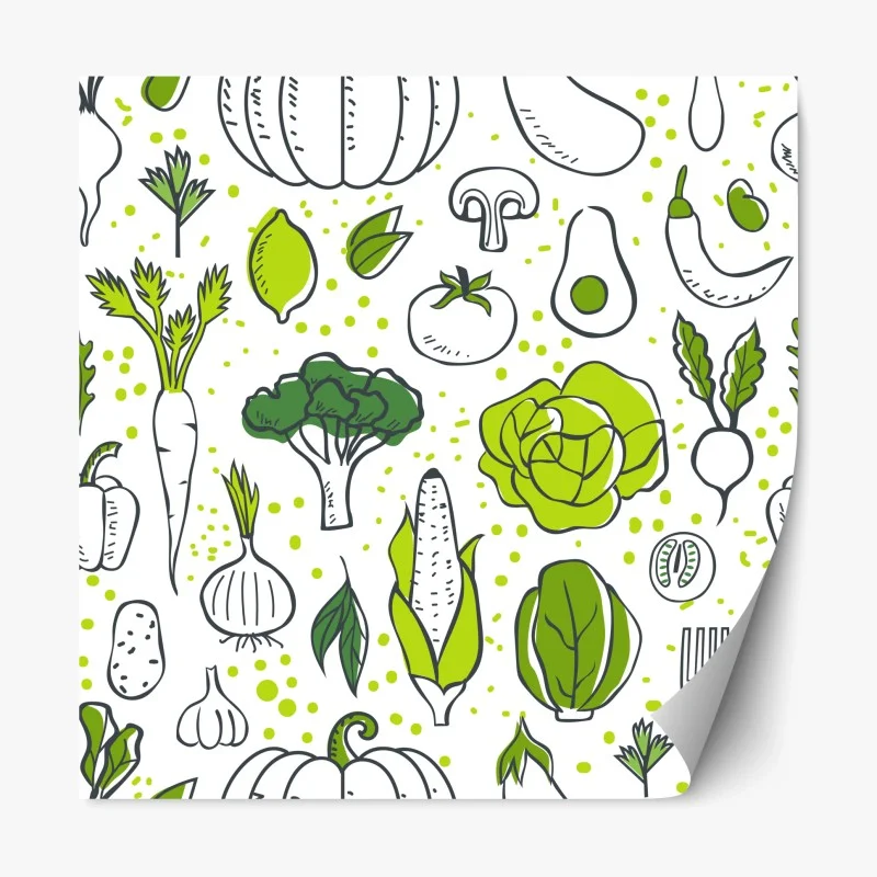 Repositionable sticker green vegetables pattern wall art