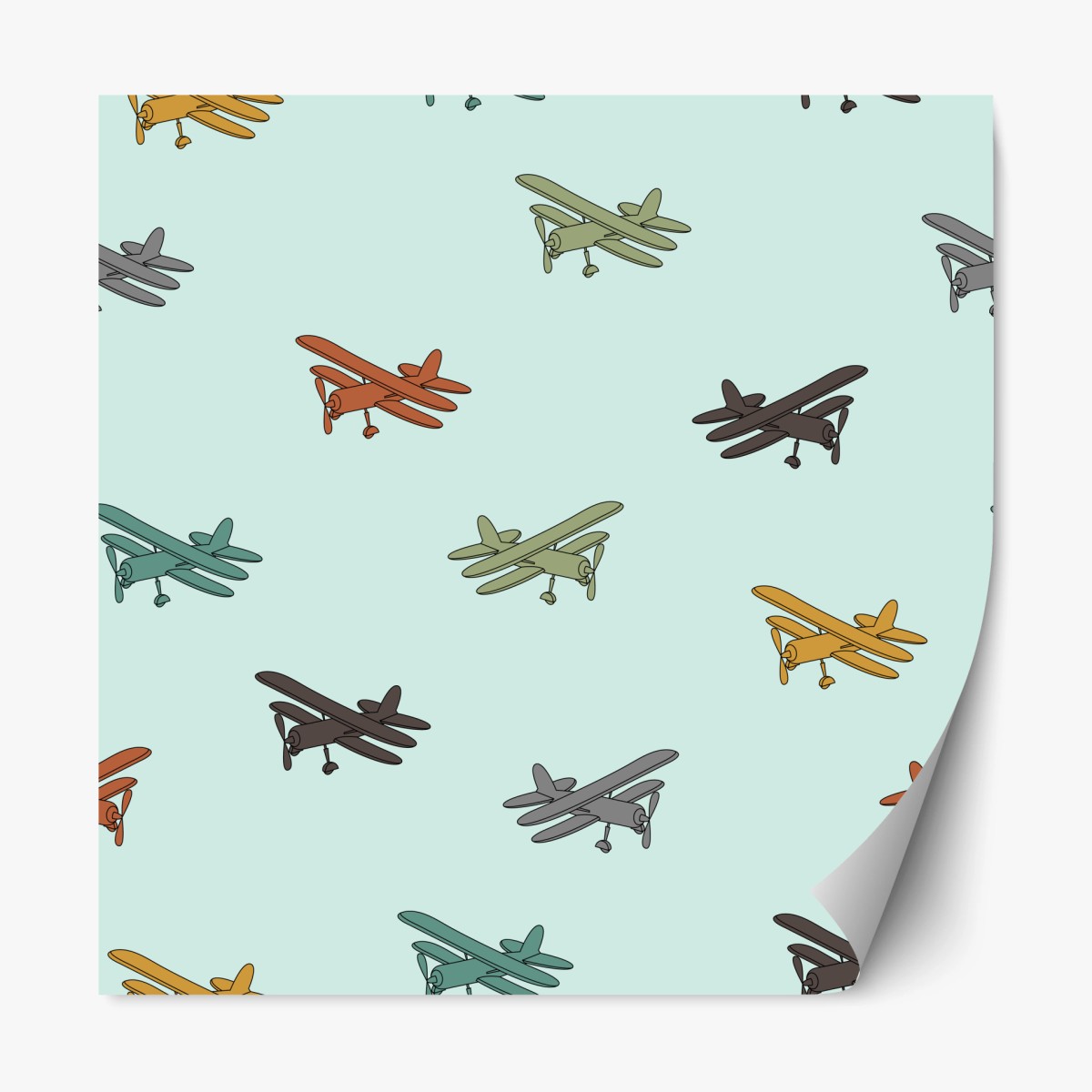 Repositionable sticker vintage biplane pattern on turquoise background • Wallissimo® Repositionable sticker vintage biplane pattern on turquoise background • Wallissimo®