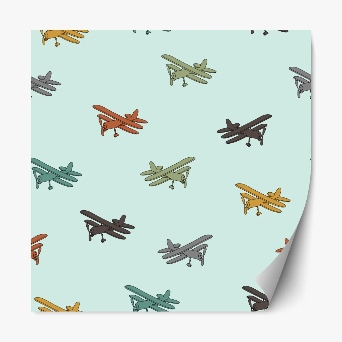Repositionable sticker vintage biplane pattern on turquoise background • Wallissimo® Repositionable sticker vintage biplane pattern on turquoise background • Wallissimo®