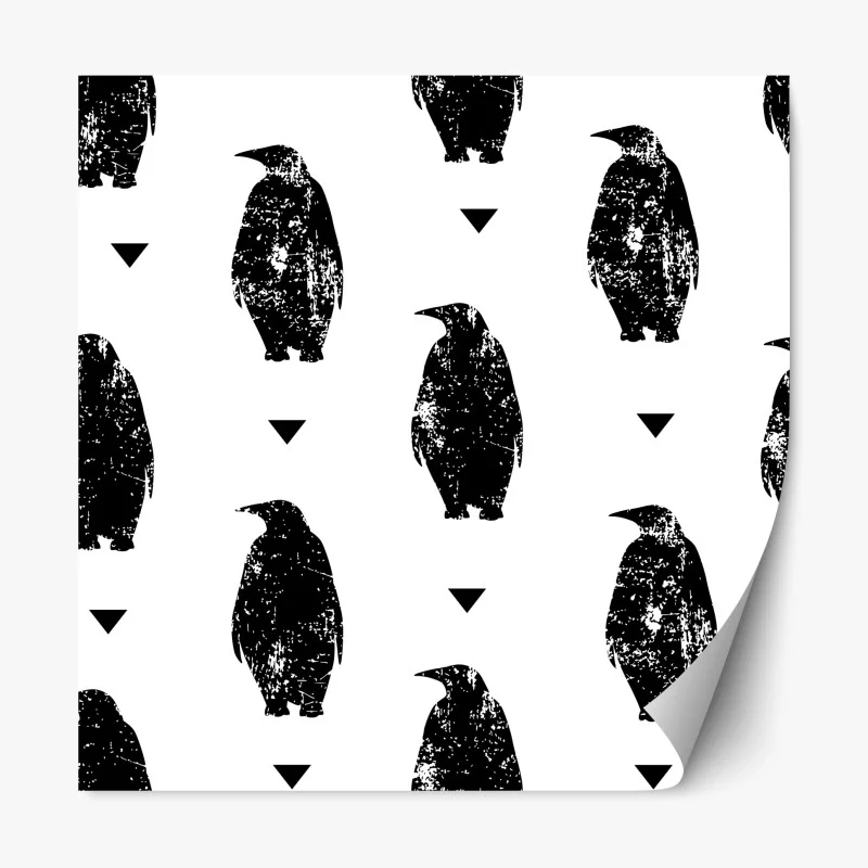 Repositionable sticker black penguin silhouette pattern