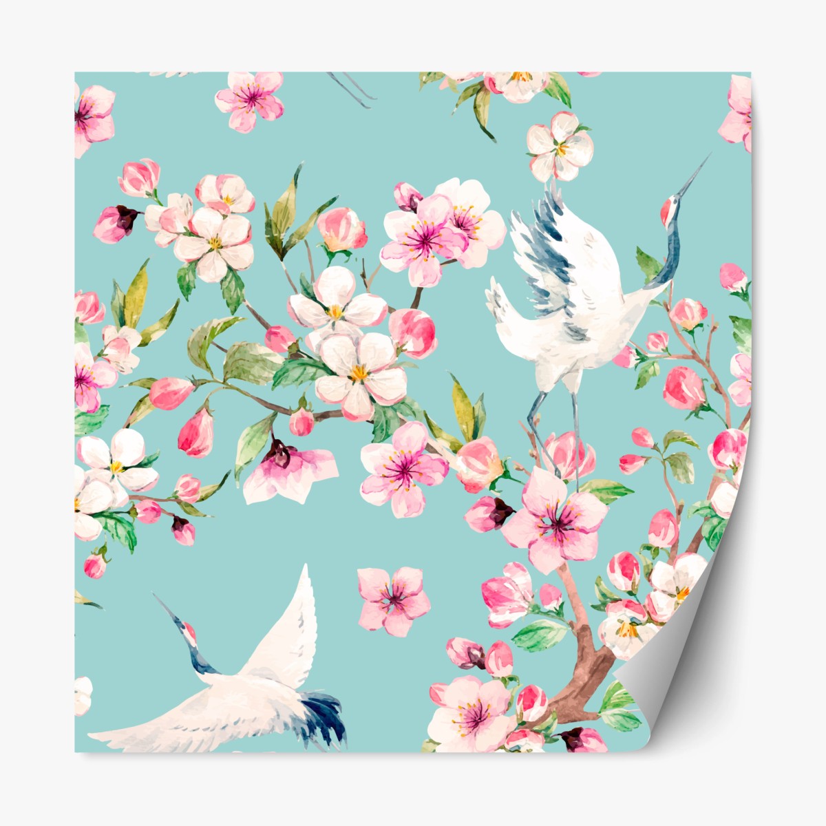 Repositionable sticker turquoise cherry blossom and crane pattern ⁕ Wallissimo® Repositionable sticker turquoise cherry blossom and crane pattern ⁕ Wallissimo®