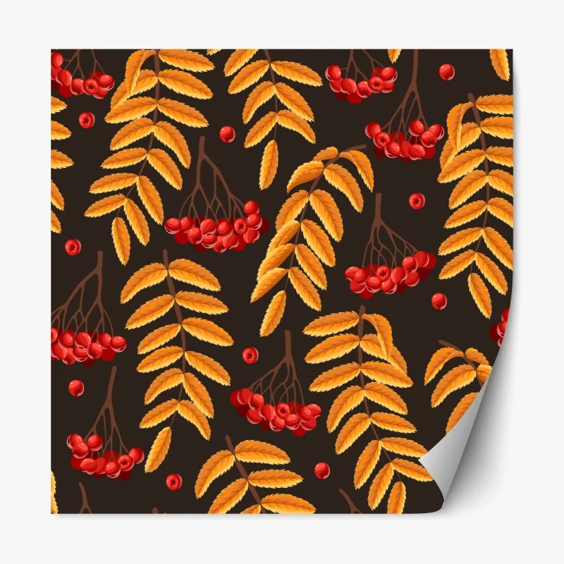 Repositionable sticker autumn rowan leaves pattern