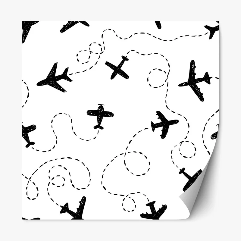 Repositionable sticker hand-drawn airplane seamless pattern
