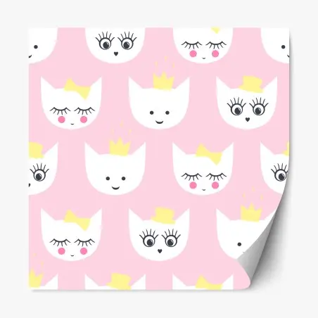 Repositionable sticker cute pink kitty princess pattern • Wallissimo®