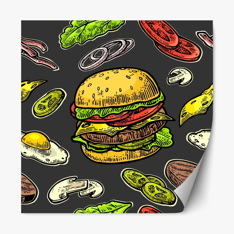 Repositionable sticker colorful burger ingredients pattern