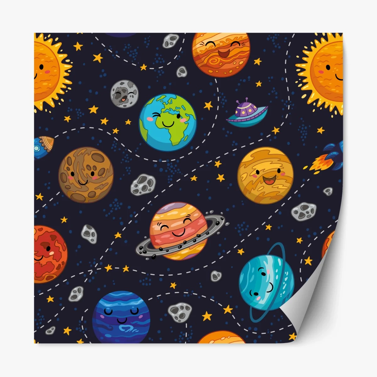 Repositionable sticker smiling planets in playful space pattern ⁕ Wallissimo® Repositionable sticker smiling planets in playful space pattern ⁕ Wallissimo®