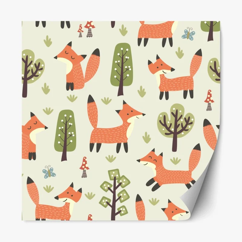 Repositionable sticker playful woodland fox pattern