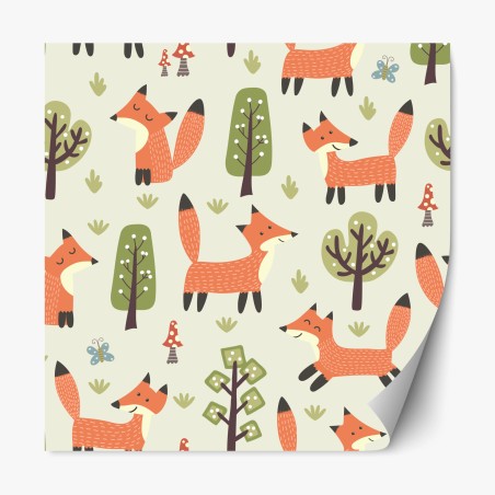 Repositionable sticker playful woodland fox pattern • Wallissimo®