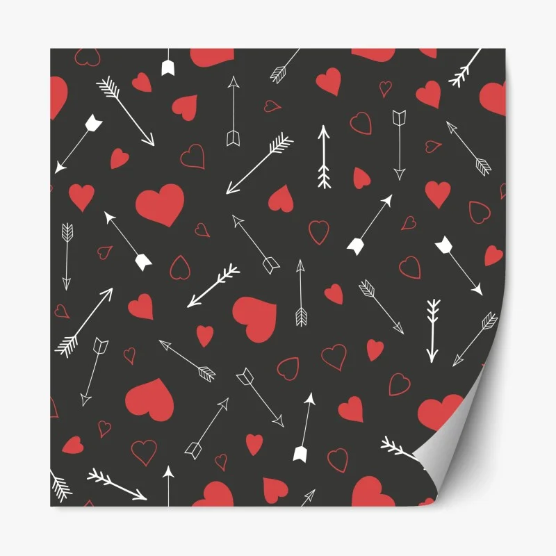 Repositionable sticker red hearts and arrows pattern
