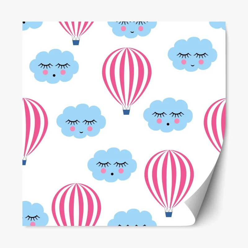 Repositionable sticker pastel clouds and hot air balloons pattern