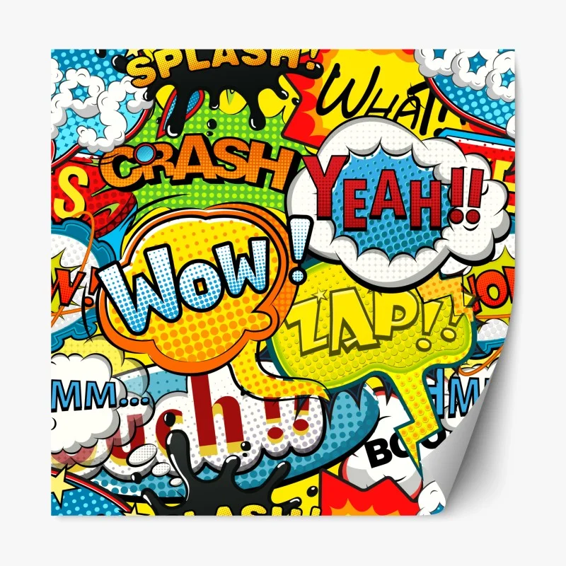 Repositionable sticker vibrant comic pop art collage