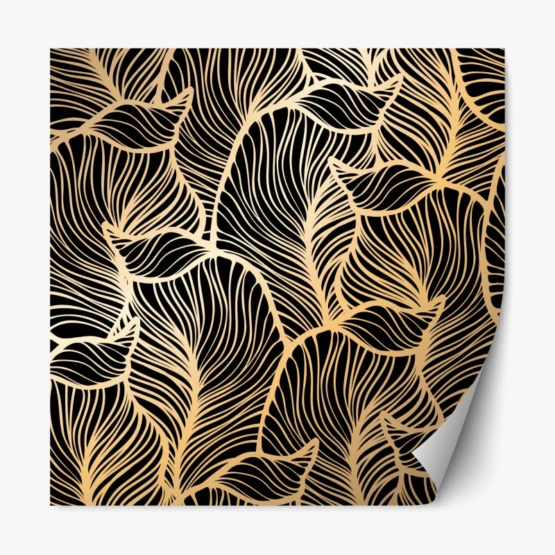 Repositionable sticker golden leaf pattern on black