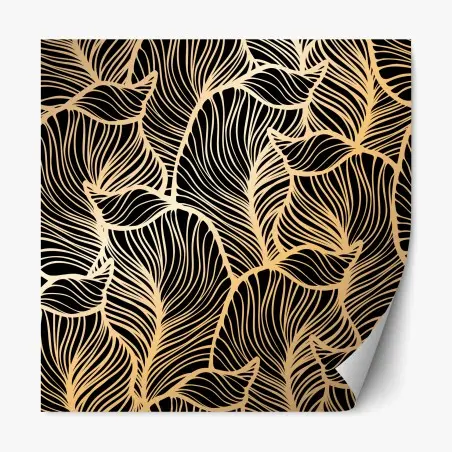 Repositionable sticker golden leaf pattern on black • Wallissimo®