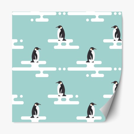 Repositionable sticker cute penguin pattern in pastel turquoise • Wallissimo®