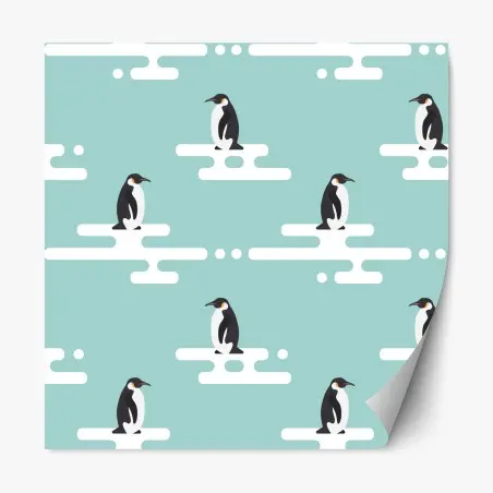 Repositionable sticker cute penguin pattern in pastel turquoise • Wallissimo®