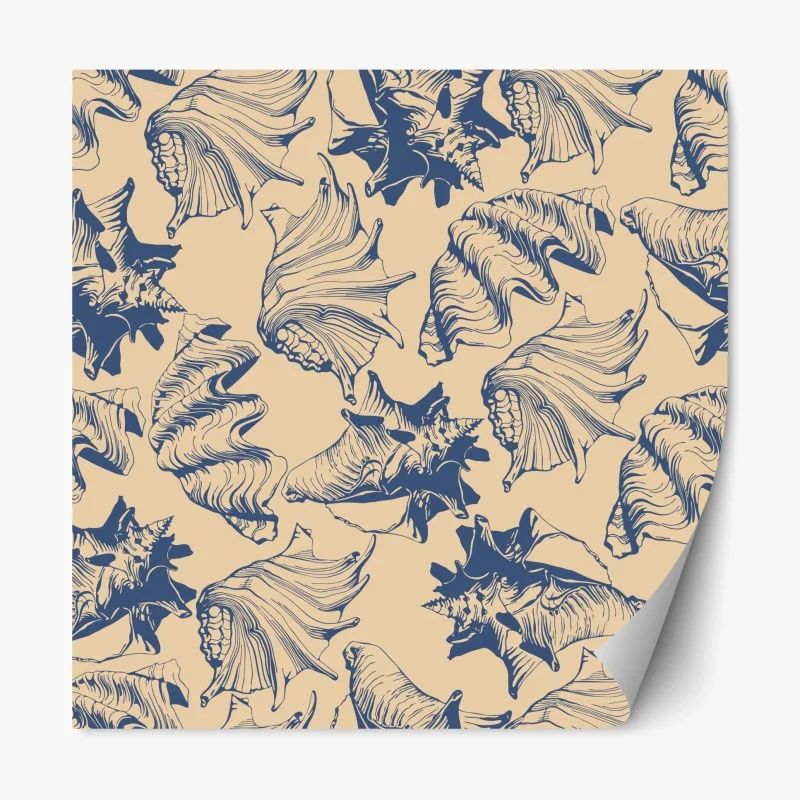 Repositionable sticker nautical seashell pattern in blue and beige