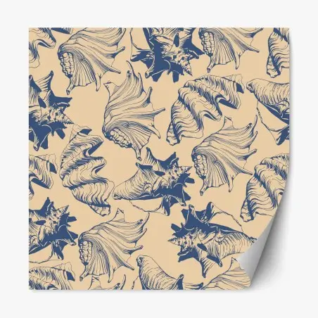 Repositionable sticker nautical seashell pattern in blue and beige • Wallissimo®