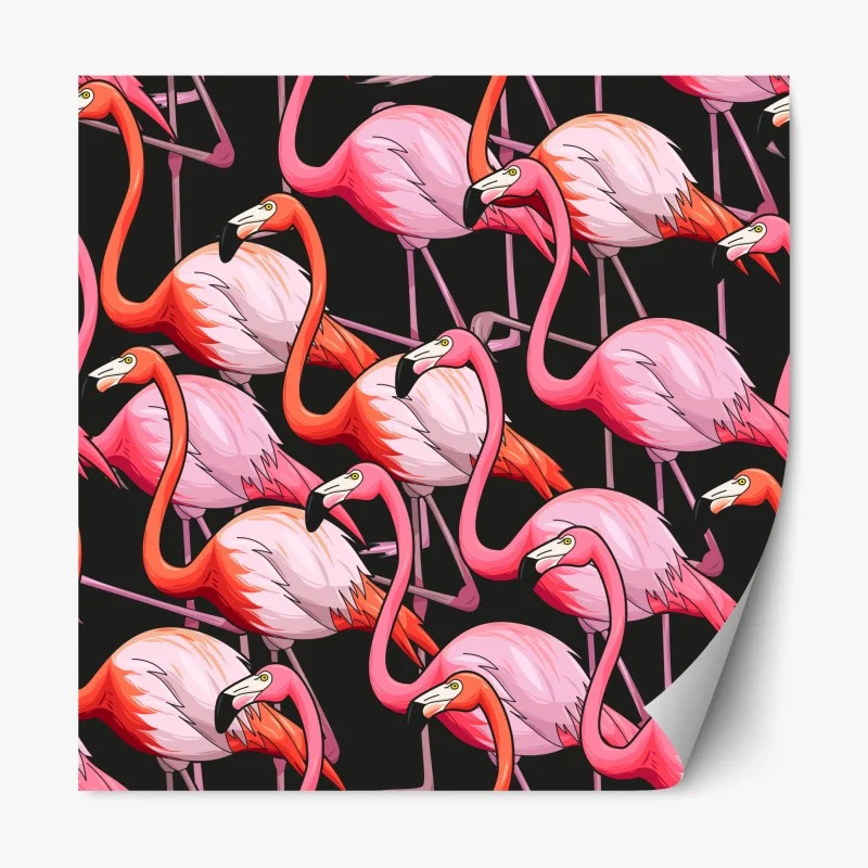 Repositionable sticker pink flamingo pattern on black background