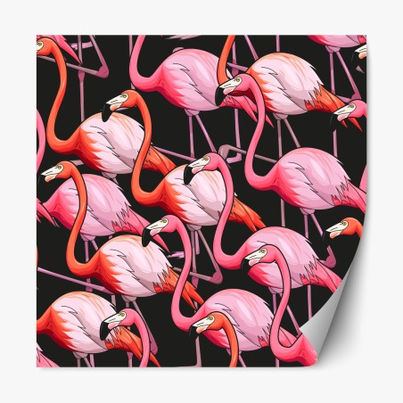 Repositionable sticker pink flamingo pattern on black background • Wallissimo®