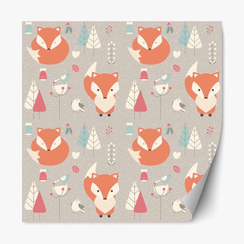Repositionable sticker cute woodland fox pattern