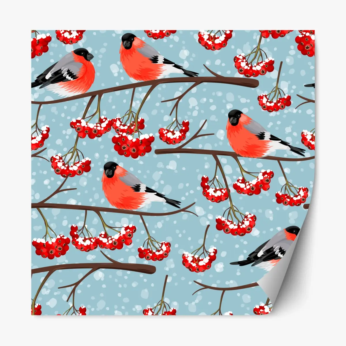 Repositionable sticker winter bullfinches and rowan berries pattern • Wallissimo® Repositionable sticker winter bullfinches and rowan berries pattern • Wallissimo®