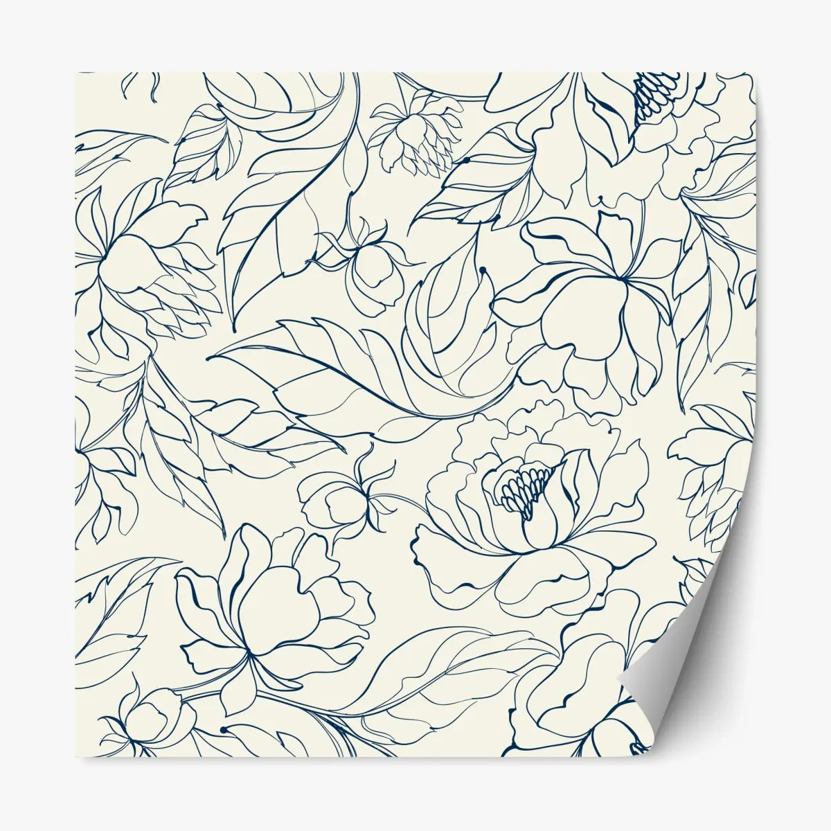 Repositionable sticker hand-drawn navy floral pattern on cream • Wallissimo® Repositionable sticker hand-drawn navy floral pattern on cream • Wallissimo®