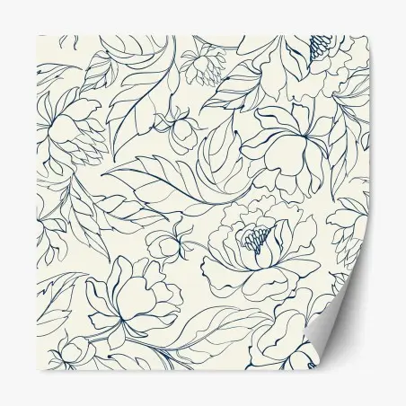 Repositionable sticker hand-drawn navy floral pattern on cream • Wallissimo®