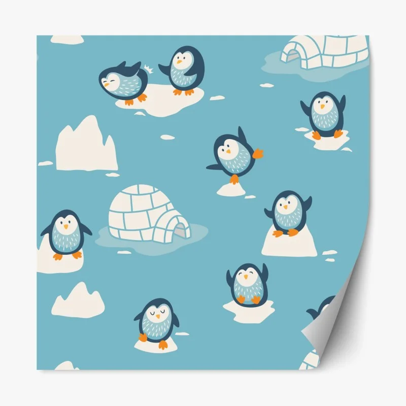 Repositionable sticker playful penguin nursery pattern