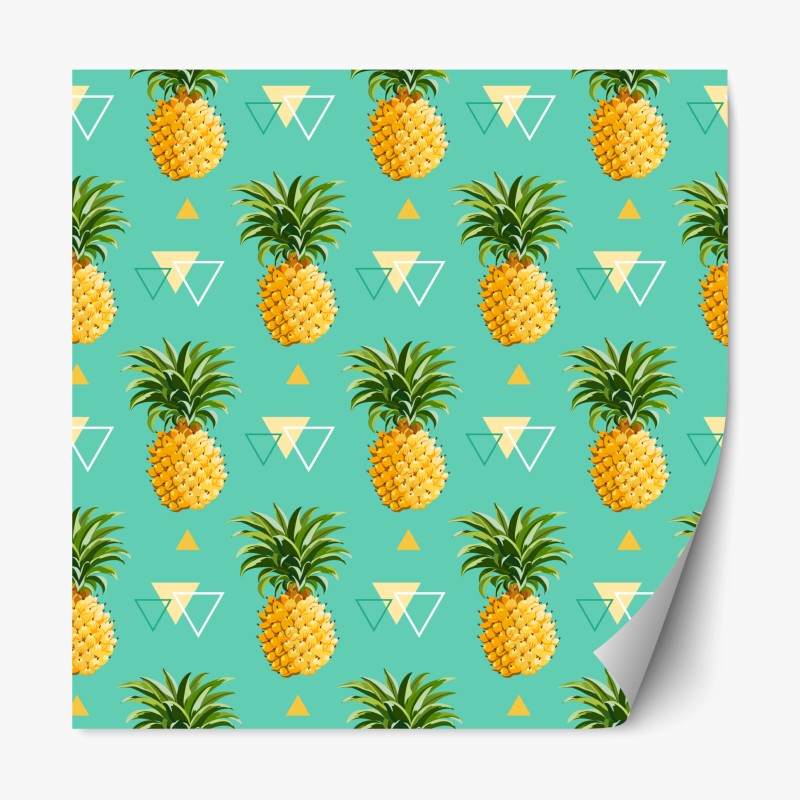 Repositionable sticker tropical pineapple pattern on turquoise background