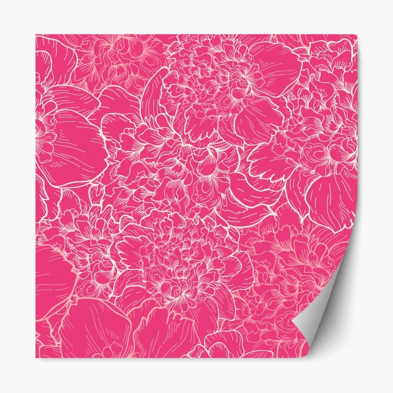 Repositionable sticker vibrant pink peony floral pattern