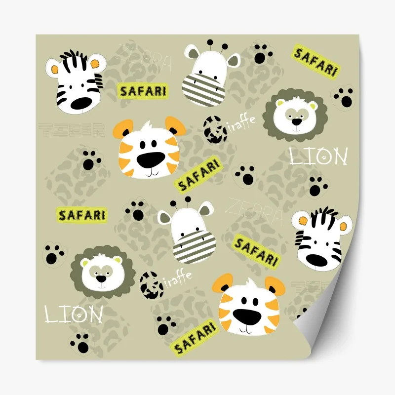 Repositionable sticker cute safari animals nursery pattern