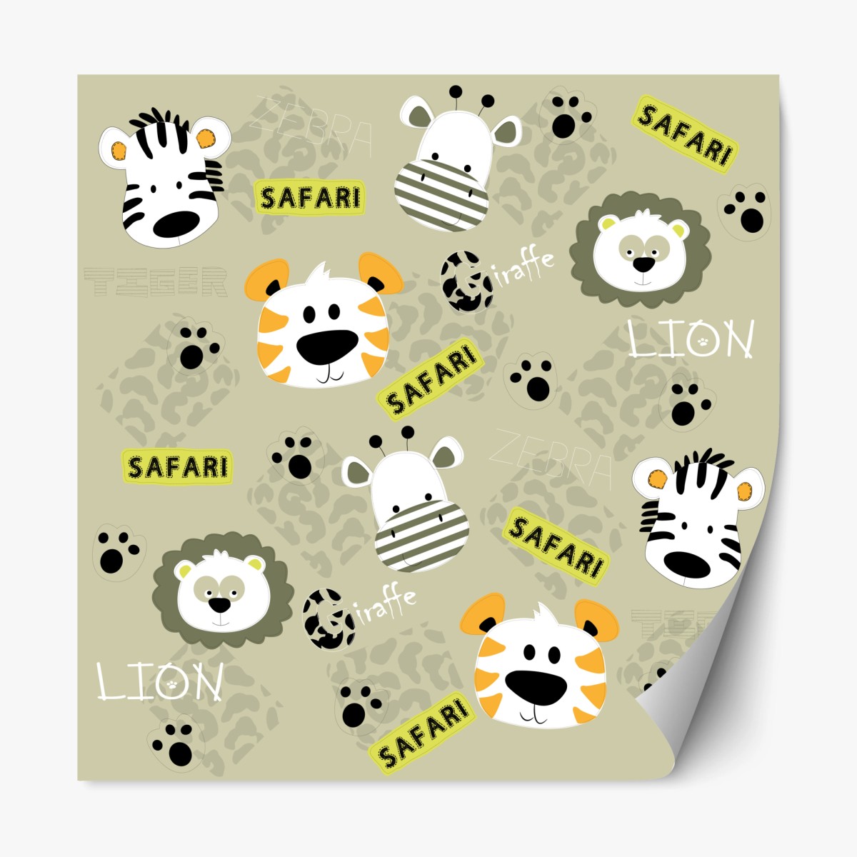 Repositionable sticker cute safari animals nursery pattern • Wallissimo® Repositionable sticker cute safari animals nursery pattern • Wallissimo®