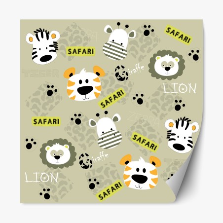 Repositionable sticker cute safari animals nursery pattern • Wallissimo®