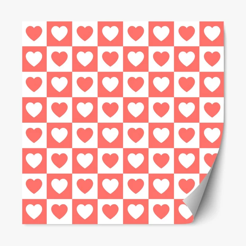 Repositionable sticker pink heart checkerboard pattern