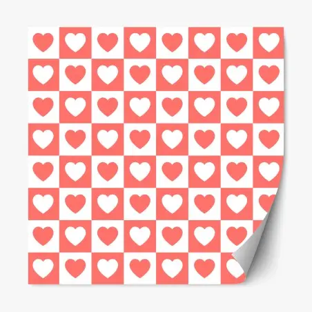 Repositionable sticker pink heart checkerboard pattern • Wallissimo®