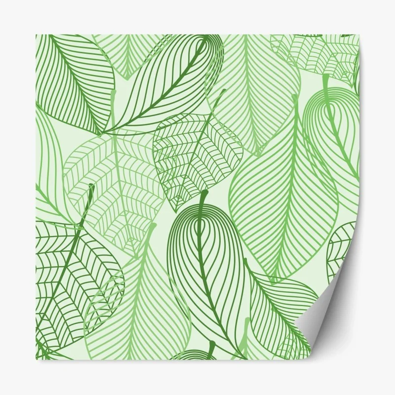 Repositionable sticker green botanical leaf pattern